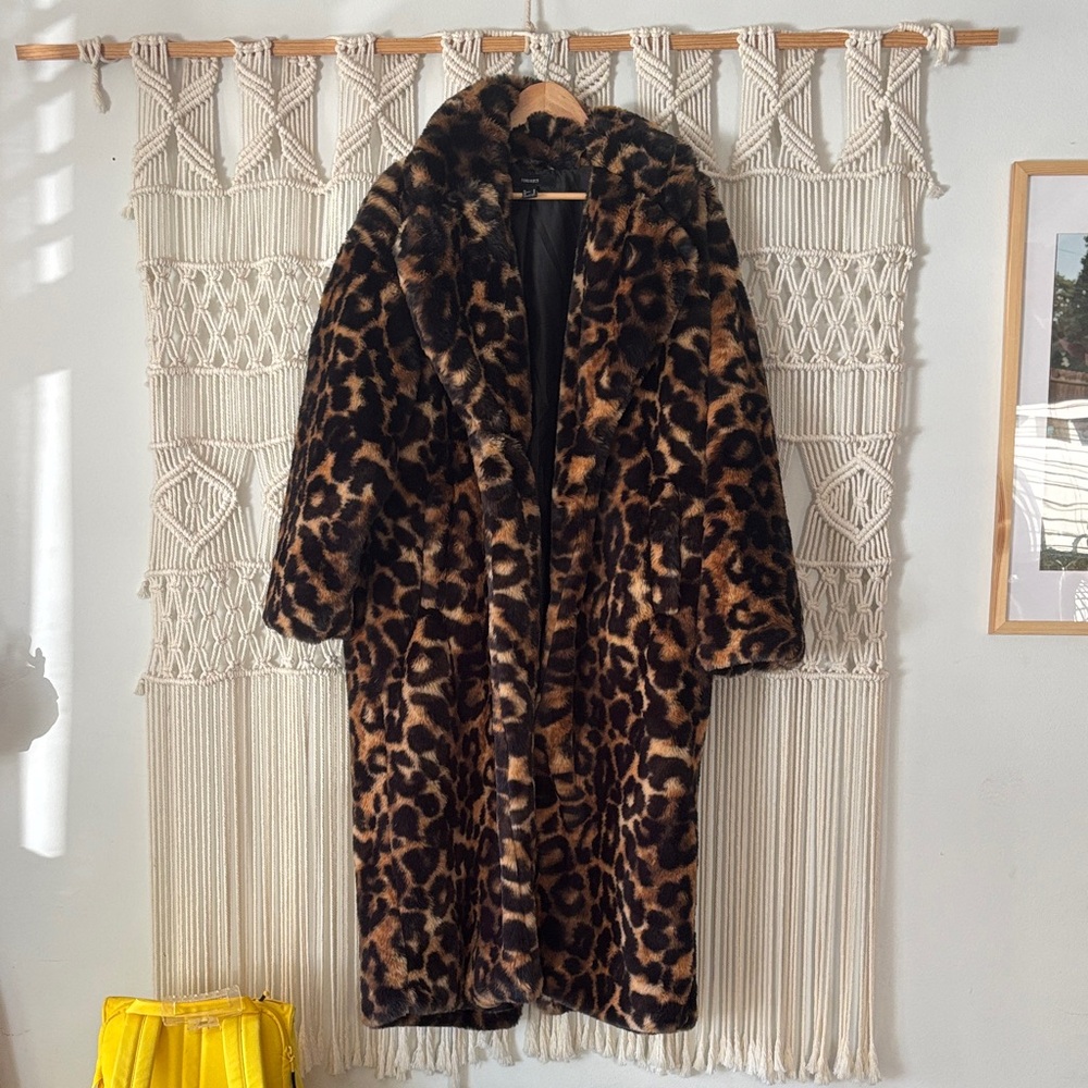 Forever 21 Leopard Print Faux Fur Coat - Brown & Black